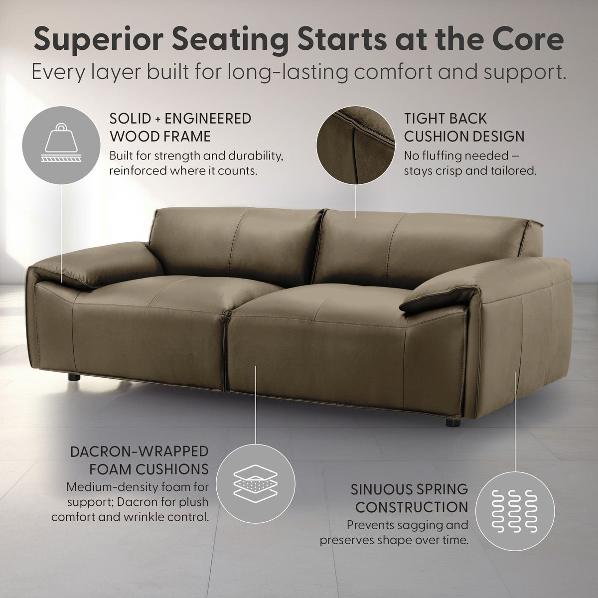 Tanner - Leather Sofa With Padded Arms