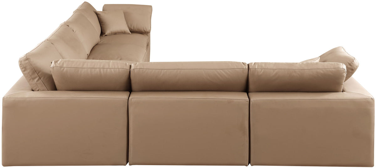 Comfy - 6 Piece Faux Leather Modular Corner Sectional - Tan