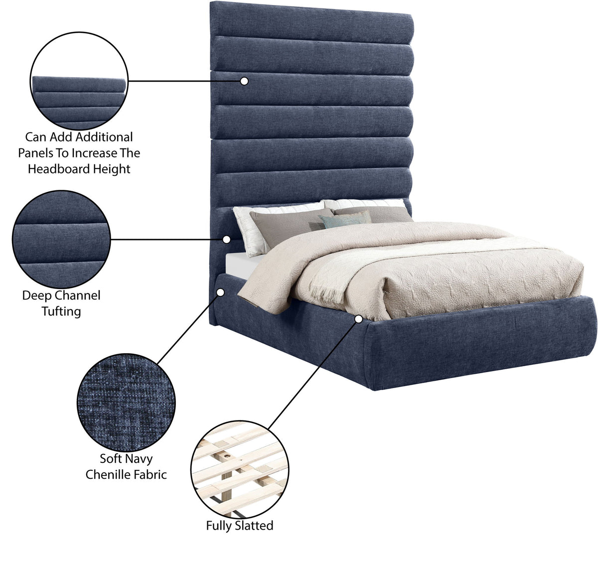 Adam - Chenille Fabric Bed With 89" Headboard
