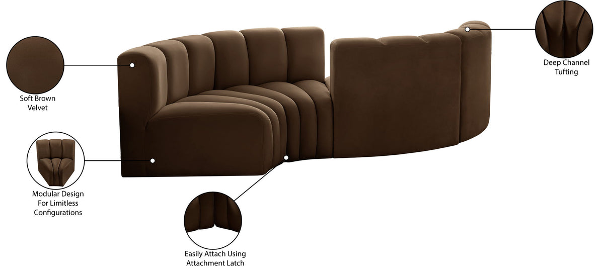 Arc - Velvet 4 Piece Curved Modular Sofa
