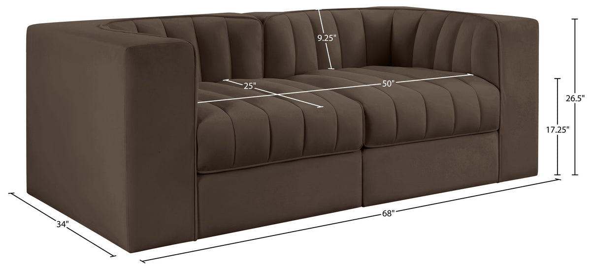 Rummi - Velvet Performance Fabric Upholstered 2 Piece Modular Loveseat