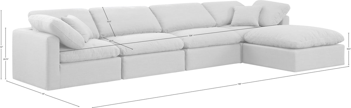 Indulge - Linen 5 Piece Modular Sectional With Chaise - White