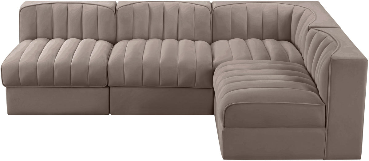 Rummi - Armless Velvet Performance Fabric Upholstered 4 Piece Modular Sectional