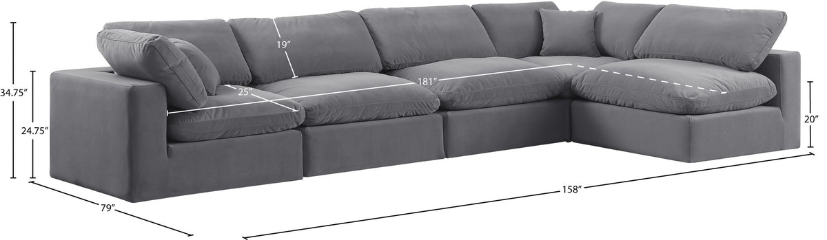 Comfy - 5 Piece Velvet Modular Sectional
