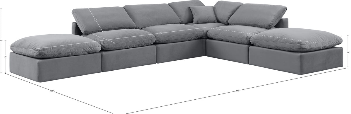 Indulge - Velvet 6 Piece Modular Armless Sectional