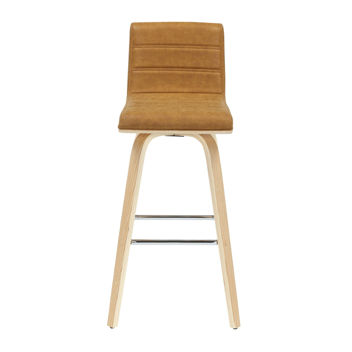Vienna - 39.5" Swivel Bar Height Square Back Wood Bar Stool With Faux Leather Seat