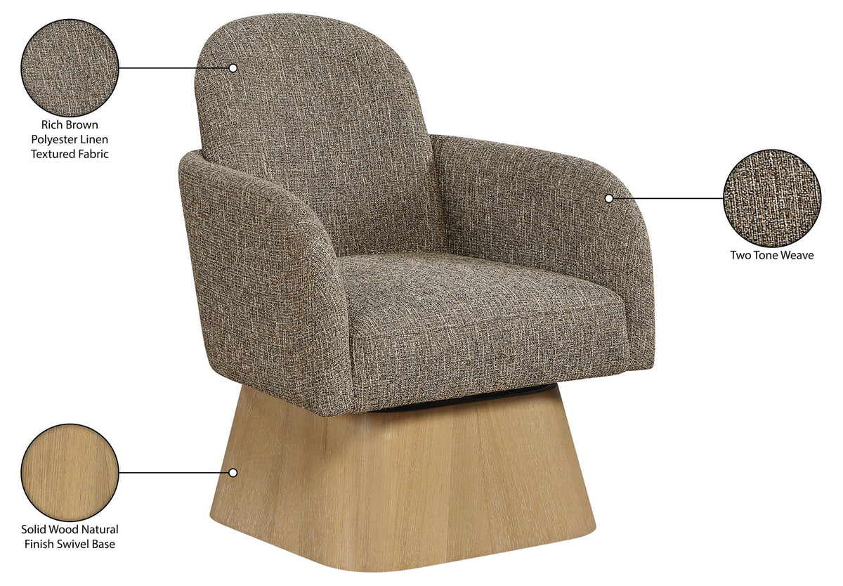 Marlowe - Linen Textured Fabric Upholstered Swivel Accent Chair - Stained Natural