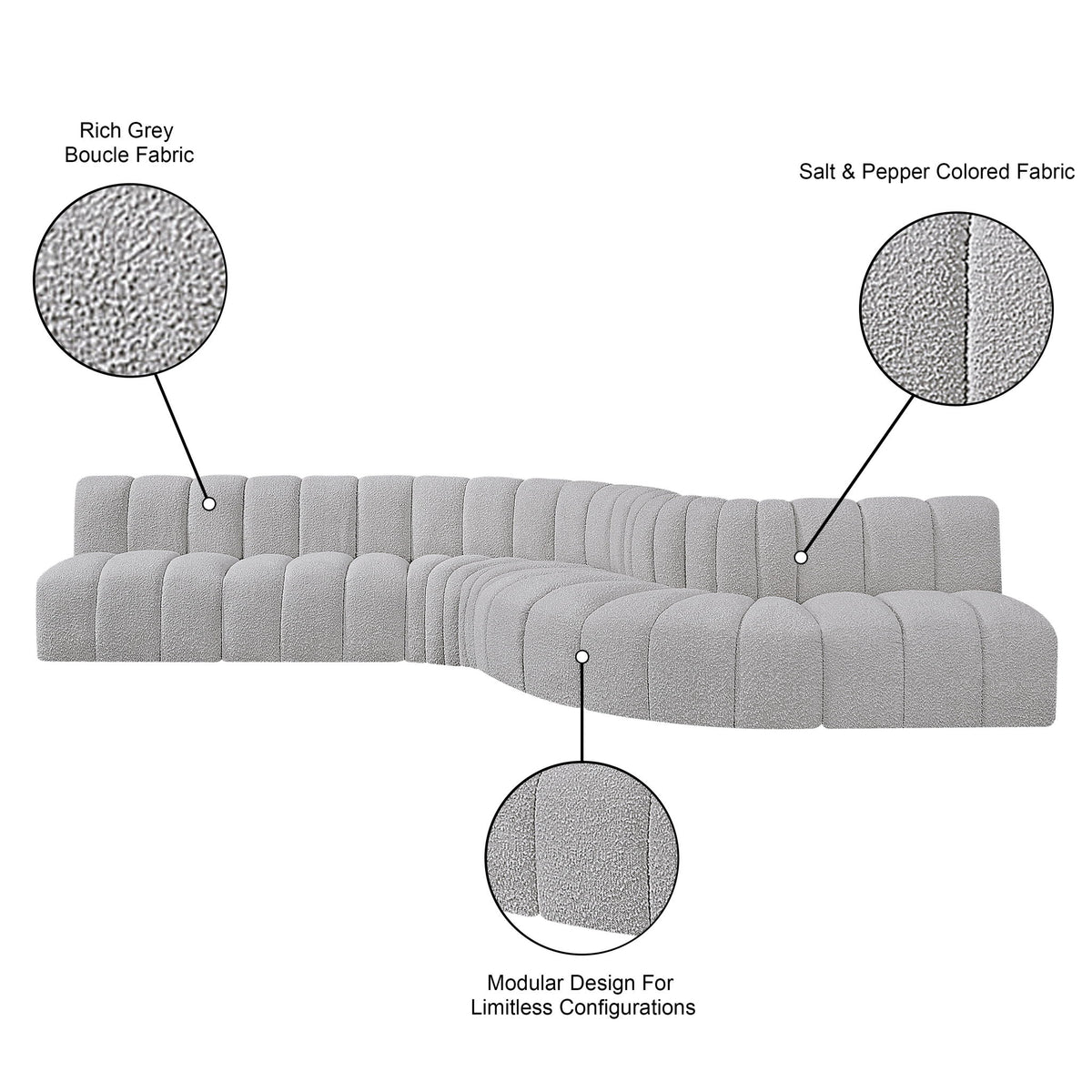 Arc - Boucle Fabric 7 Piece Modular Sofa