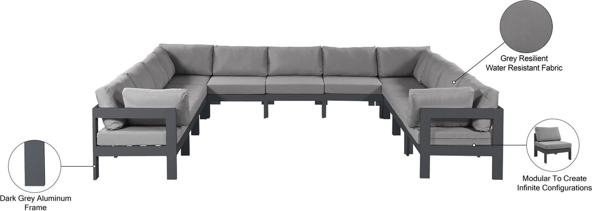 Nizuc - Outdoor Patio 11 Piece Modular Sectional With Gray Frame