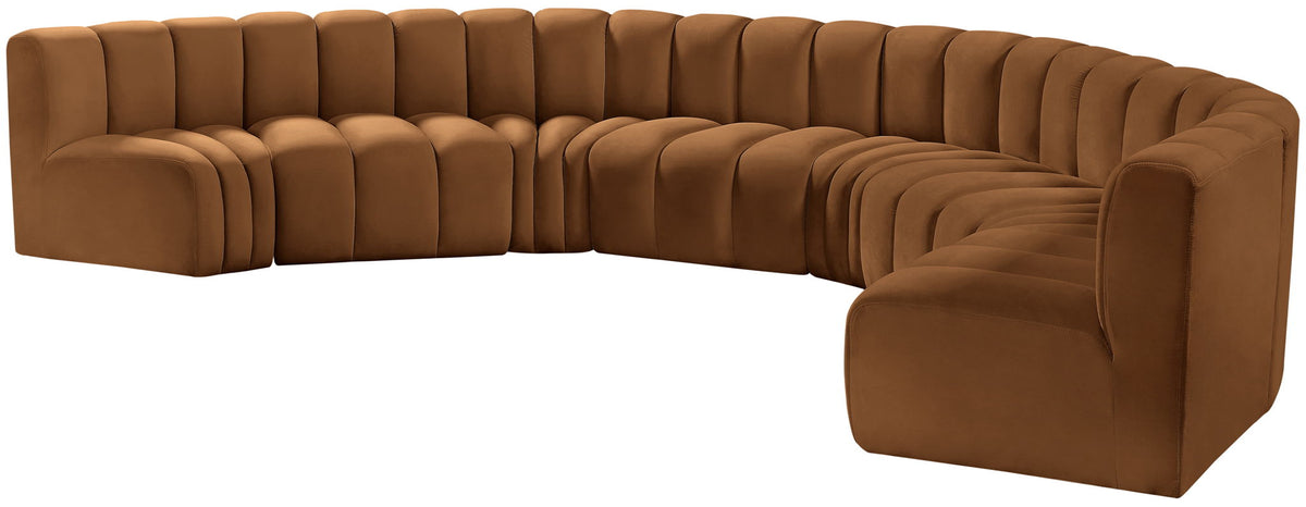 Arc - Velvet 8 Piece U-Shaped Modular Sofa - Saddle