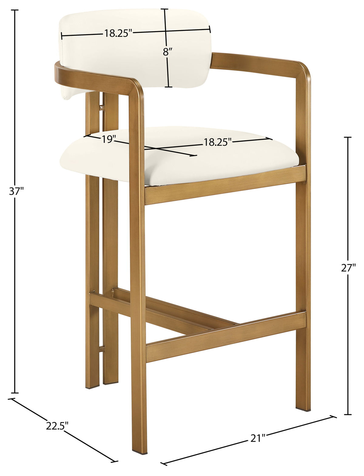 Aurum - Vegan Leather Upholstered Counter Stool With Brushed Brass Base