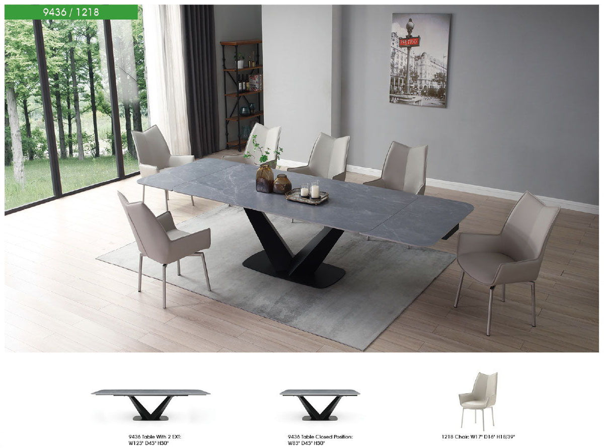 9436 - Ceramic & Metal Dining Table - Gray / Black