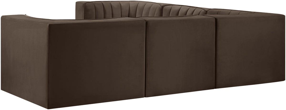 Rummi - Symmetrical Velvet Performance Fabric Upholstered 5 Piece Modular Sectional