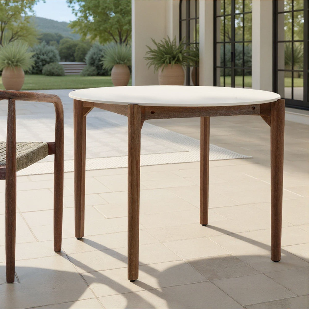 Cove - 42" Round Superstone Outdoor Dining Table, Seats 4 - White & Eucalyptus