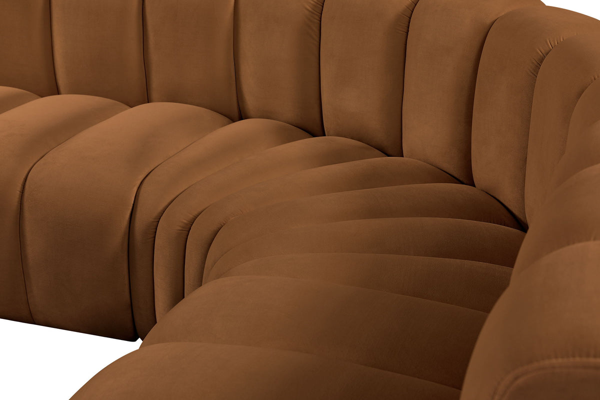 Arc - Velvet 7 Piece U-Shaped Modular Sofa - Saddle