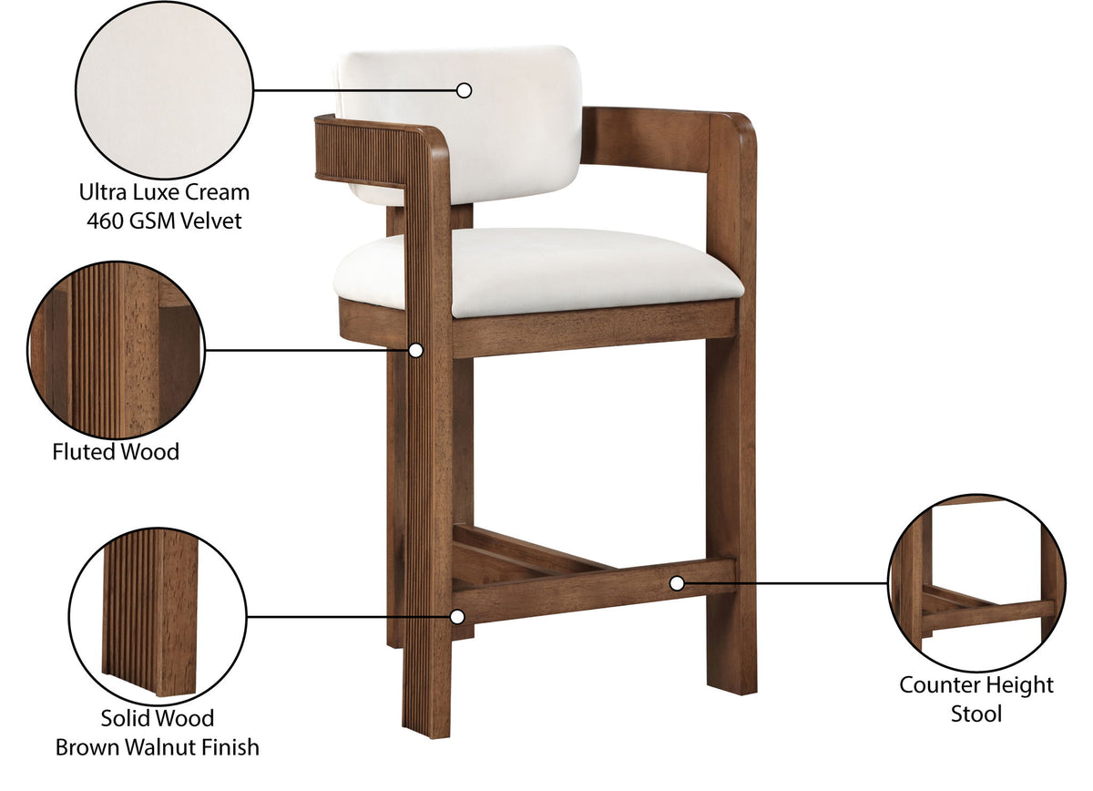 Sacha - Velvet Stool With Brown Base