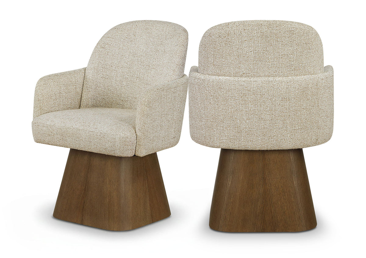 Marlowe - Linen Textured Fabric Upholstered Swivel Dining Arm Chair - Stained Brown