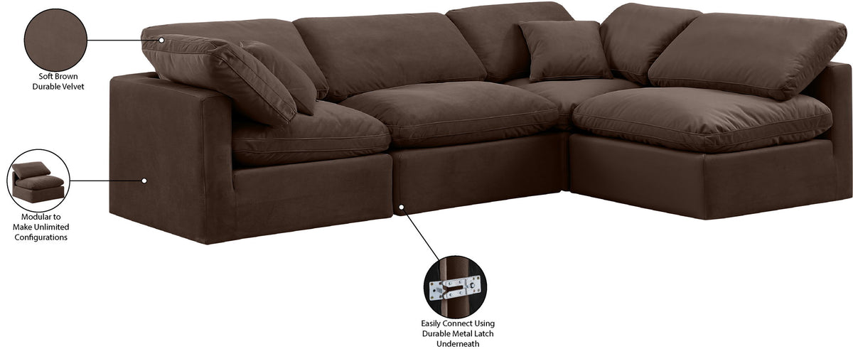 Indulge - Velvet 4 Piece Modular Sectional