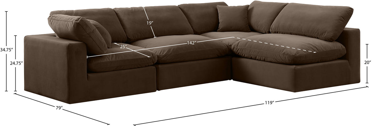 Comfy - 4 Piece Velvet Modular Armless Sectional