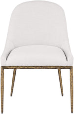 Ferro - Linen Textured Performance Fabric Upholstered Dining Side Chair - Cream / Brushed Gold