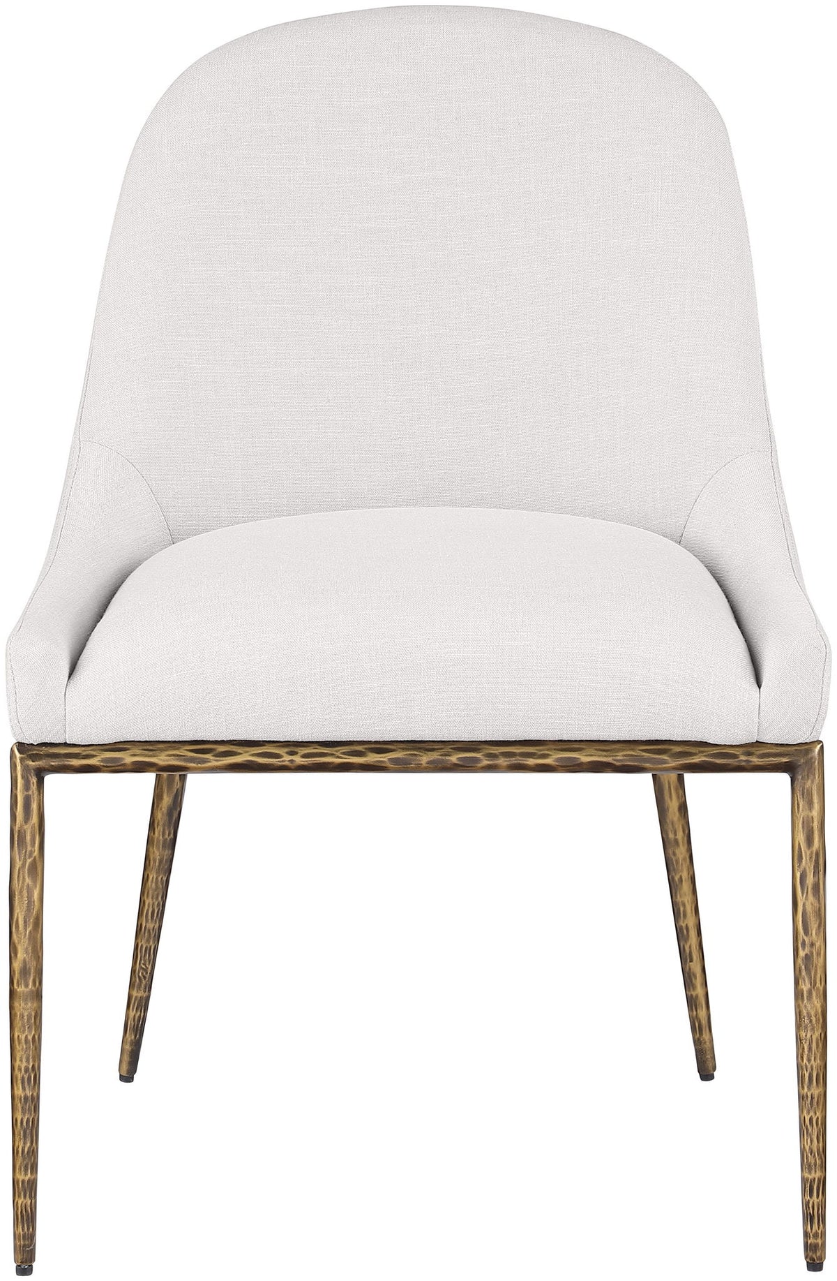 Ferro - Linen Textured Performance Fabric Upholstered Dining Side Chair - Cream / Brushed Gold