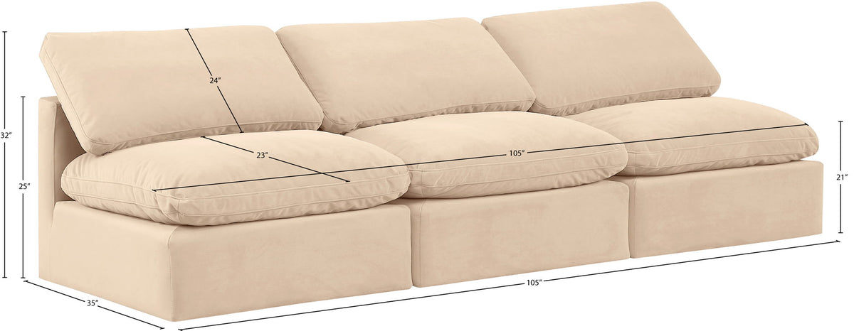 Indulge - Velvet 3 Seat Modular Armless Sofa