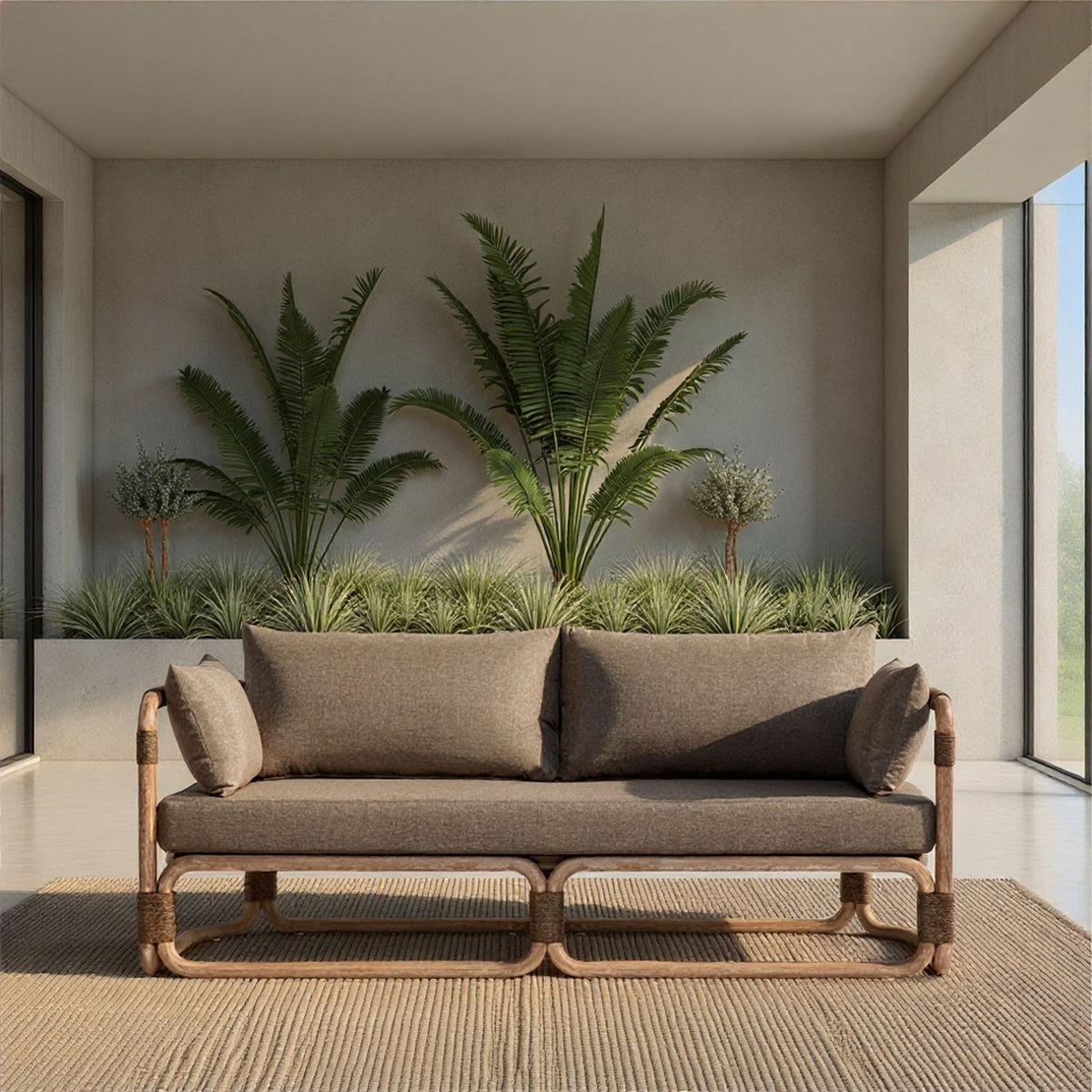 Baja - 79" Outdoor Sofa With Cushions - Brown Wire-Brushed Eucalyptus / Brown