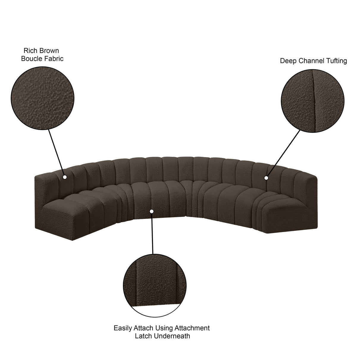 Arc - Boucle Fabric 6 Piece U-Shaped Modular Sofa
