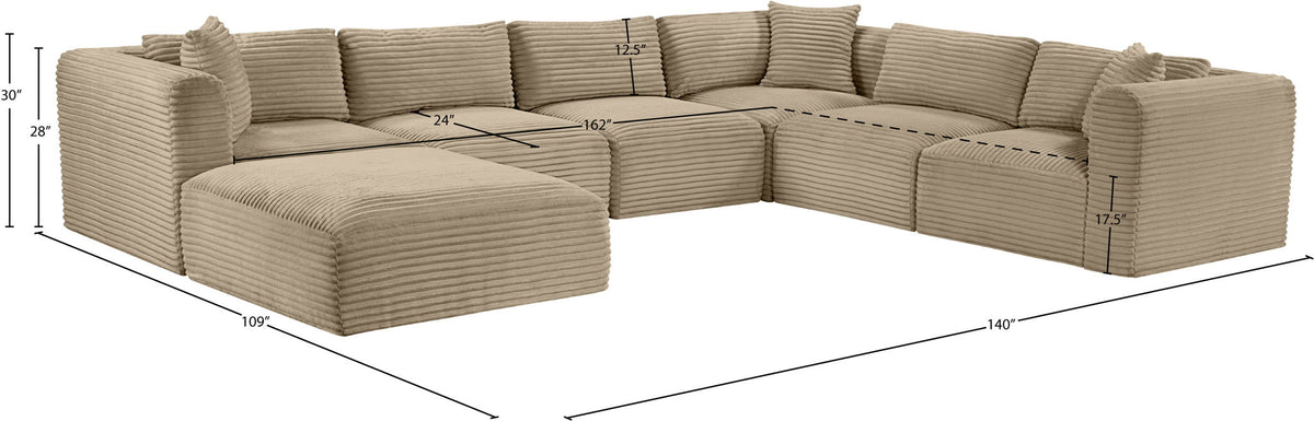 Shaggy - Fabric 7 Piece Modular U-Shaped Sectional With Ottoman