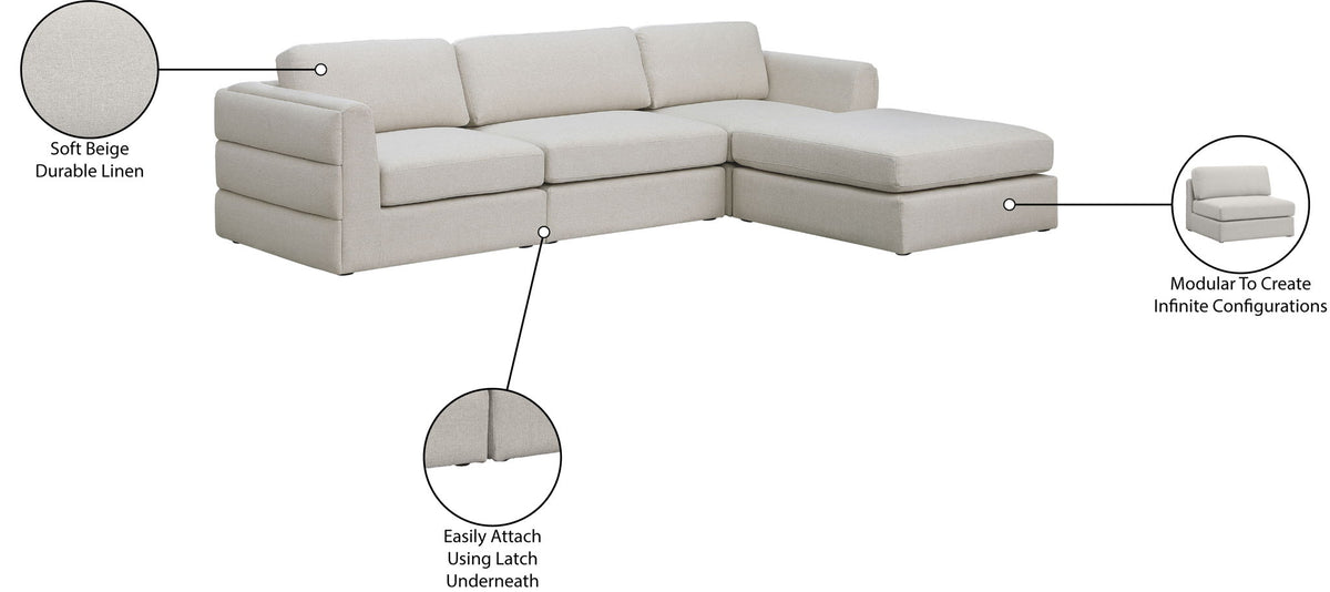 Beckham - 4 Piece Modular L-Sahped Sectional