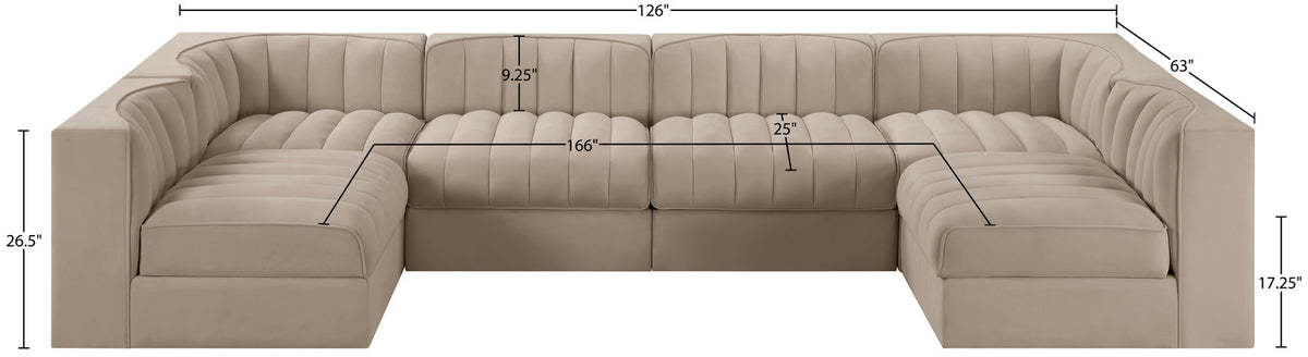 Rummi - Armless Velvet Performance Fabric Upholstered 6 Piece Modular Sectional