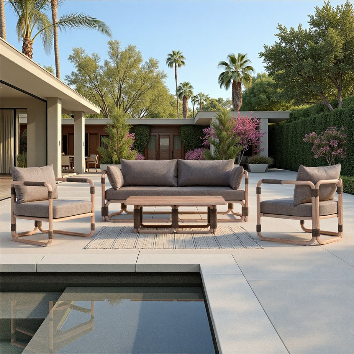Baja - 4-Piece Outdoor Conversation Set With Cushions - Brown Eucalyptus