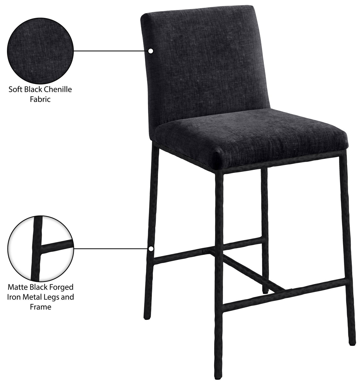 Reeves - Chenille Fabric Upholstered Counter Stool (Set of 2) - Black Base