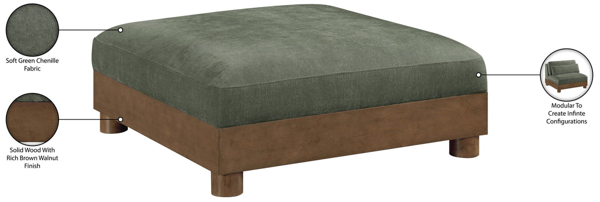 Turin - Chenille Fabric Upholstered Modular Ottoman - Walnut Base
