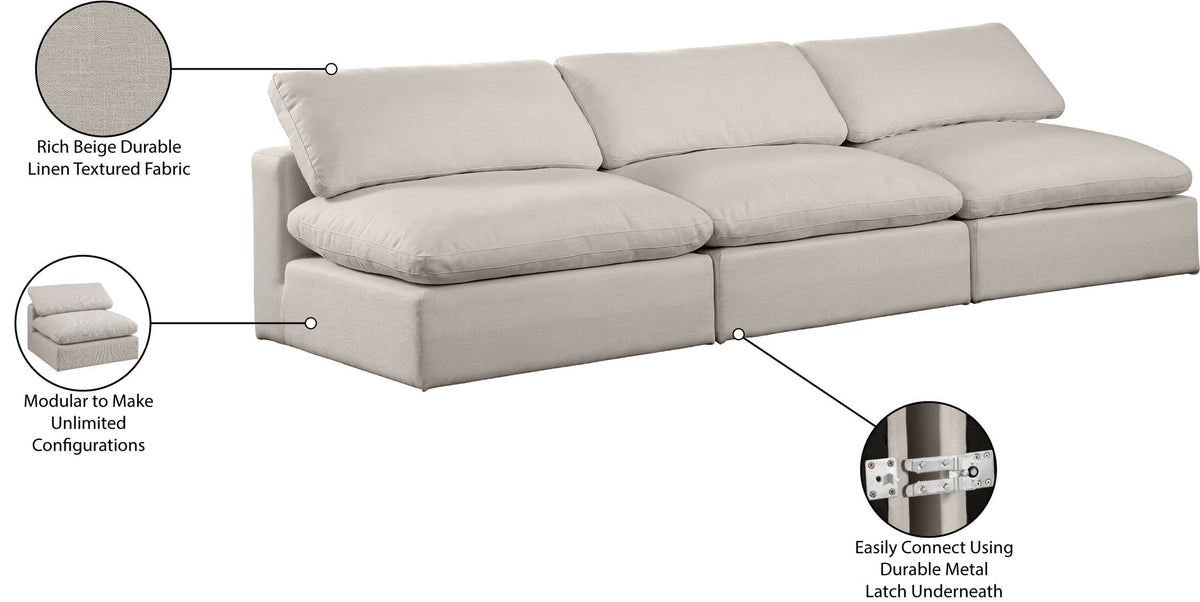 Comfy - Linen Modular Armless Sofa 3 Seats