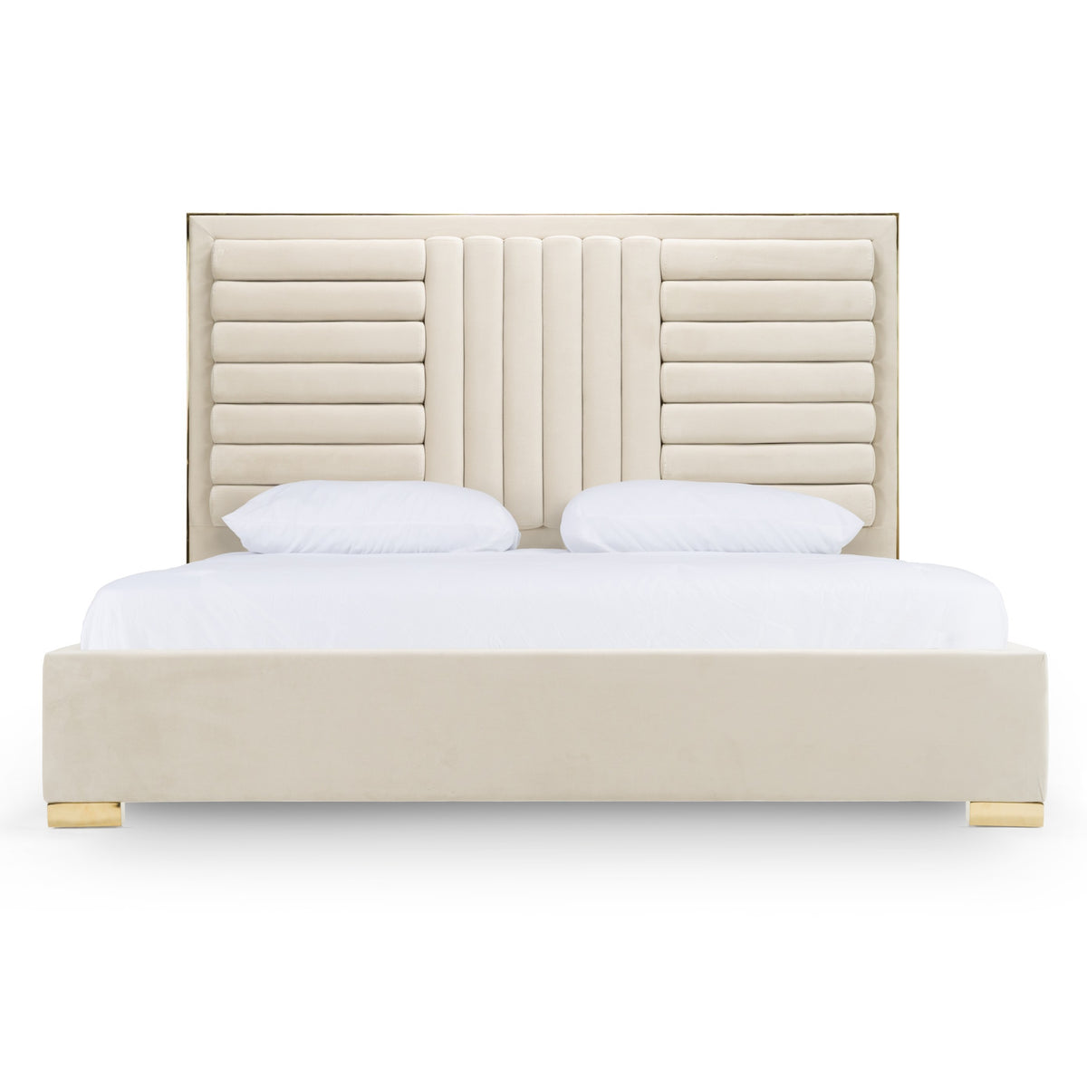 Daystar - Modern Beige Velvet & Gold Bed by VIG Furniture - View 1