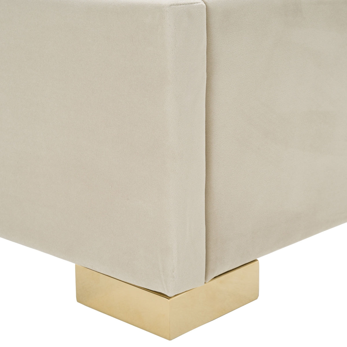 Queen - Daystar + Roma - Modern Beige Velvet + Travertine + Gold Bedroom Set