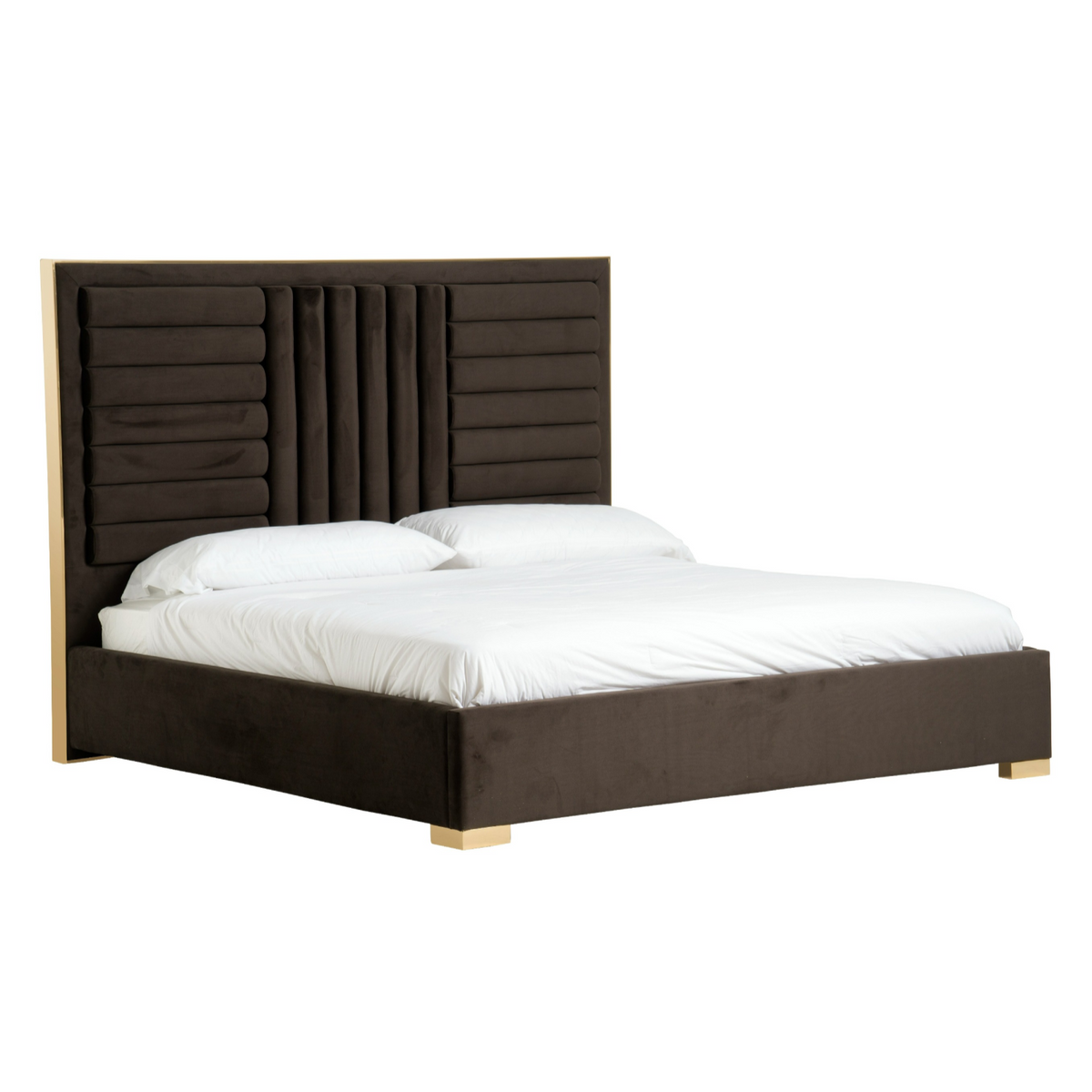 Daystar - Modern Dark Brown Velvet & Gold Bed by VIG Furniture - View 6