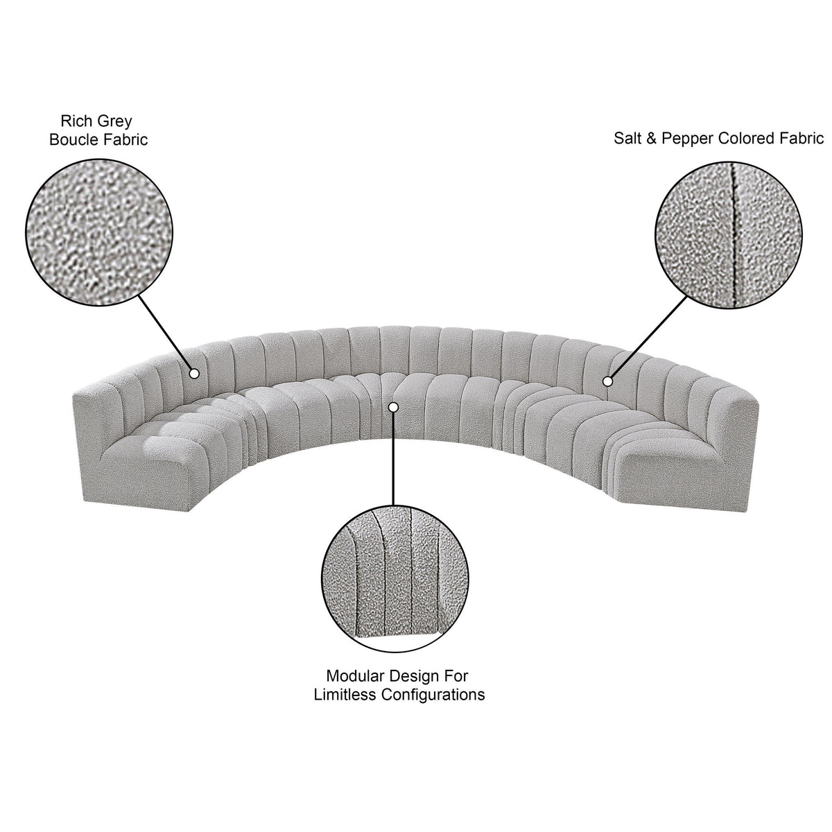 Arc - Boucle Fabric 8 Piece U-Shaped Modular Sofa