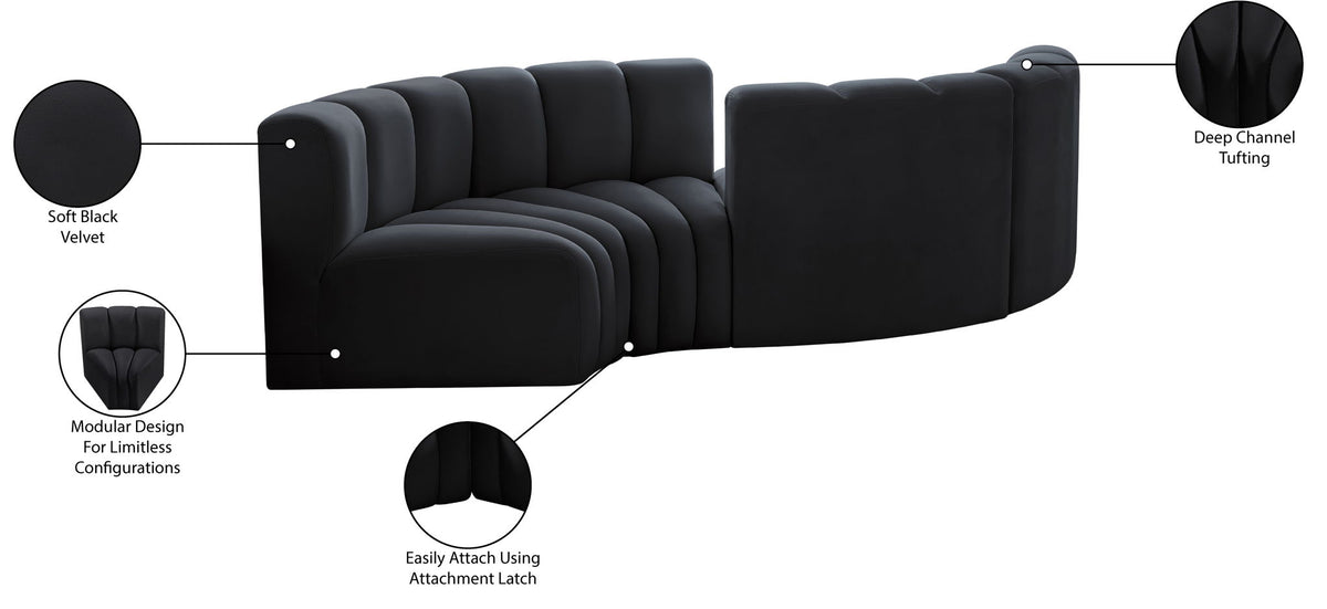 Arc - Velvet 4 Piece Curved Modular Sofa