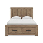 Oliandon - 3 Pc. - Queen Panel Storage Bed, Dresser And Mirror - Light Brown