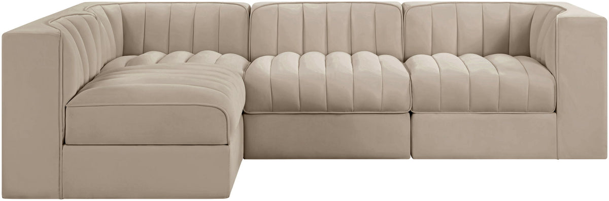 Rummi - Velvet Performance Fabric Upholstered 4 Piece Modular Sectional