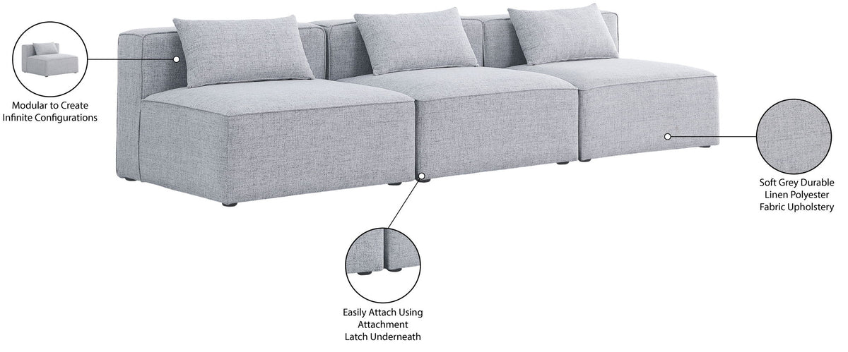 Cube - Linen Modular 3 Seat Armless Sofa