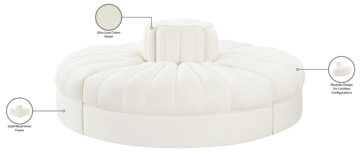 Rummi - Round Velvet Performance Fabric Upholstered 4 Piece Modular Sofa