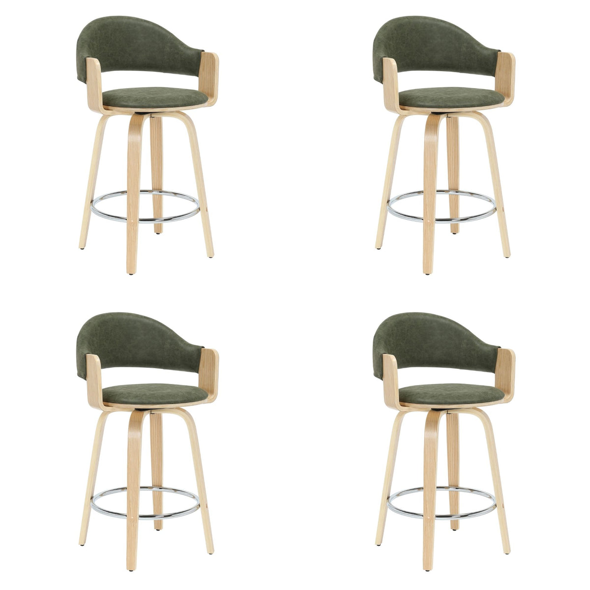 Daxton - Swivel Counter Height Round Back Wood Bar Stool With Faux Leather Seat