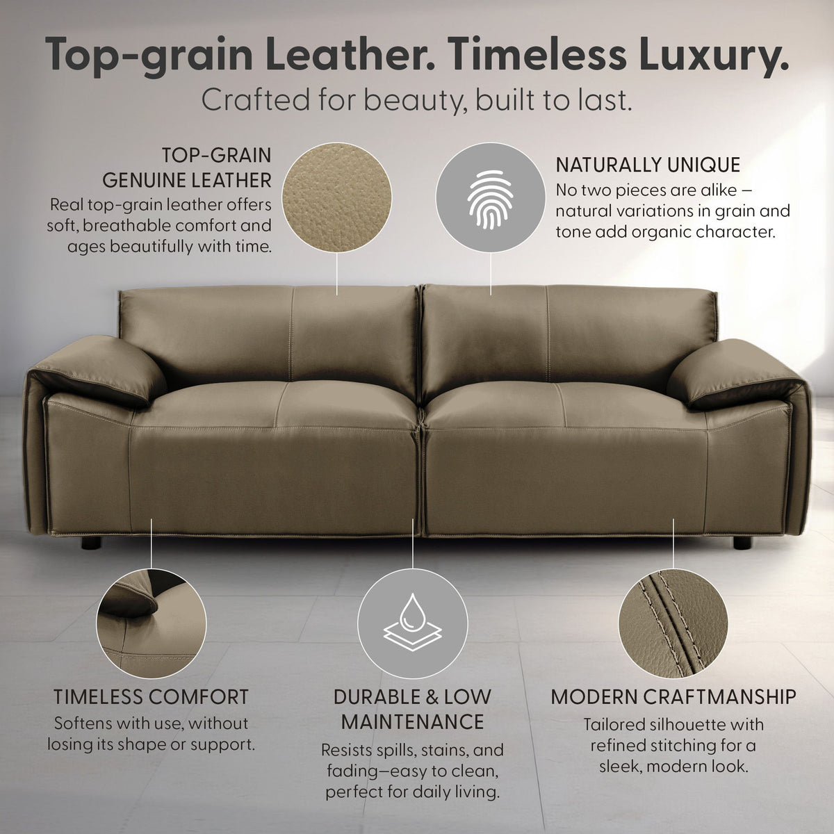 Tanner - Leather Sofa With Padded Arms