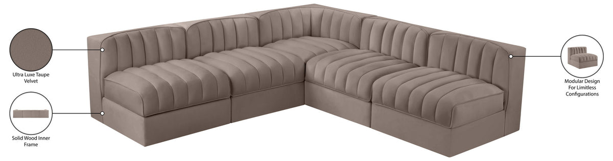 Rummi - Armless Velvet Performance Fabric Upholstered 5 Piece Modular Sectional