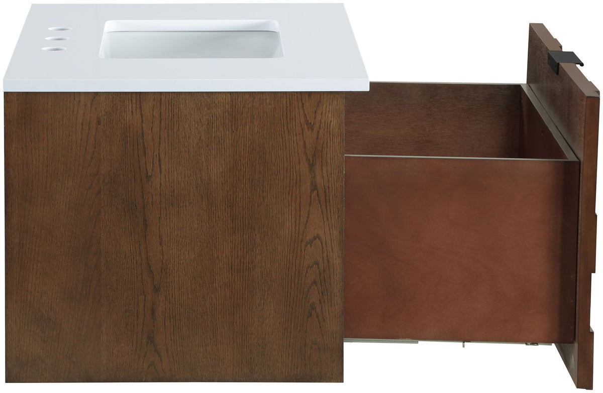 Leonardo - Engineered Stone And Solid Wood 24" Wall Mounted Bathroom Vanity