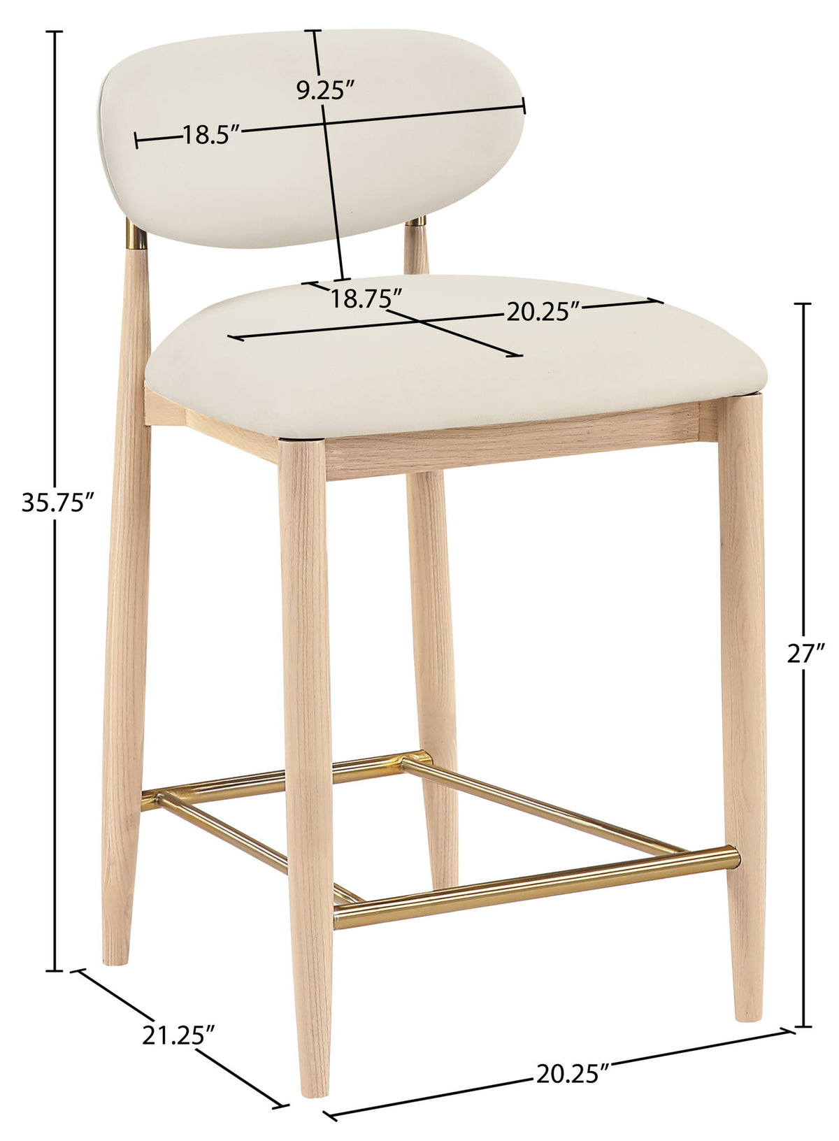 Riccio - Stool - Natural And Gold Frame