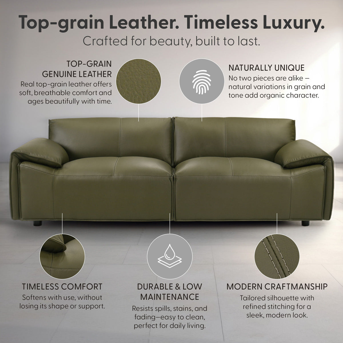 Tanner - Leather Sofa With Padded Arms